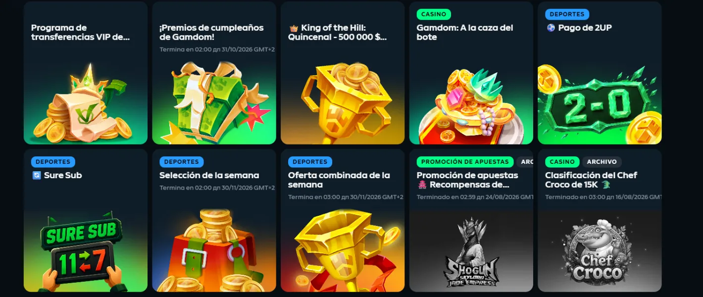 Oferta de bonos en el casino Gamdom